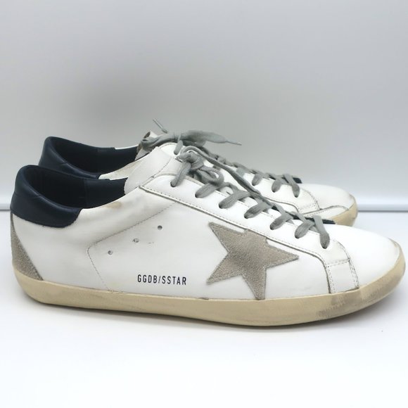 GOLDEN GOOSE SUPERSTAR SNEAKERS WHITE/NAVY LEATHER & GRAY SUEDE SIZE 46 NEW - Picture 2 of 11